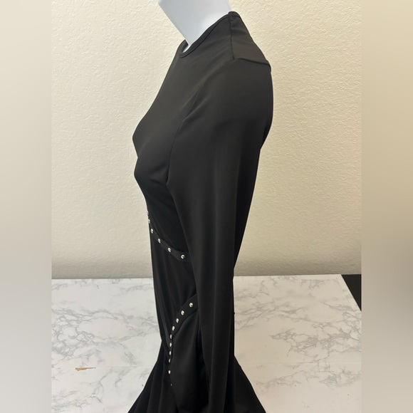 SHEIN Black Round Neck Long Sleeve Maxi Dress Split Side Sz M Beaded Bodycon - Picture 3 of 5